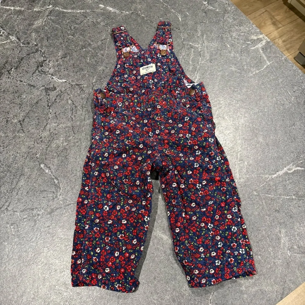 Oshkosh 12 month floral overalls baby girl navy red